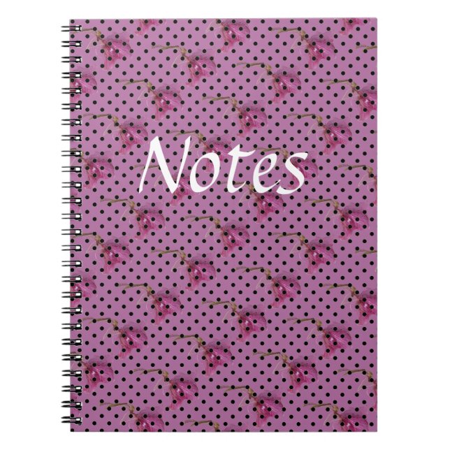 Pink purple flowers and black polka dots notebook (Front)