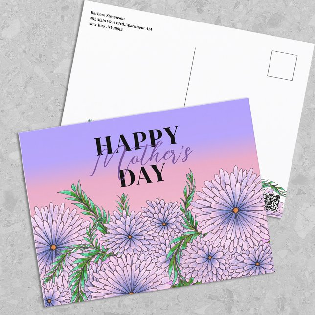 Pink Purple Flowers and Green Leaves Mother's Day Postcard (Creator Uploaded)