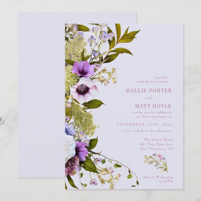 Pink Purple Flowers |  Bloom Wedding Invitation (Front/Back)