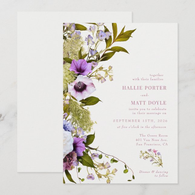 Pink Purple Flowers |  Bloom Wedding Invitation (Front/Back)