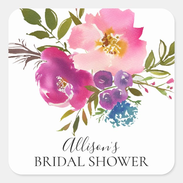 Pink & Purple Flowers Bridal Shower Envelope Seal (Front)