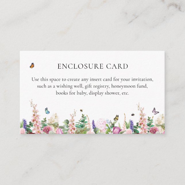 Pink Purple Flowers & Butterflies | Bridal Shower Enclosure Card (Front)