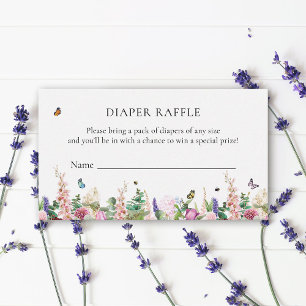 Pink Purple Flowers & Butterflies   Diaper Raffle Enclosure Card