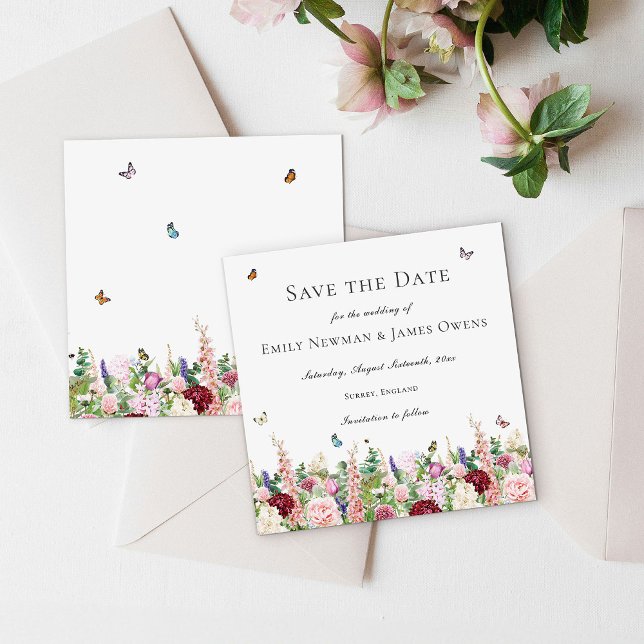 Pink Purple Flowers & Butterflies Save the Date (Creator Uploaded)