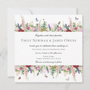 Pink Purple Flowers Butterflies   Square Wedding Invitation