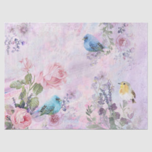 Pink Purple Flowers Decoupage Script Pretty Birds Tissue Paper