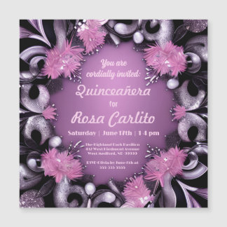 Pink & Purple Flowers & Flourishes Magnetic Invitation