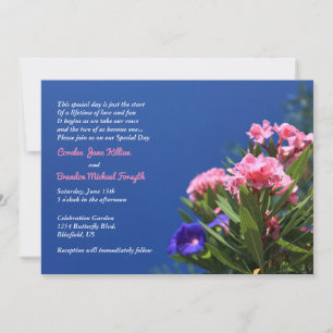Pink & Purple Flowers on Deep Blue Country Wedding Invitation