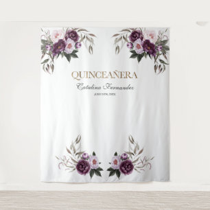  Pink Purple Flowers Rose Gold QUINCEAÑERA Prop Tapestry
