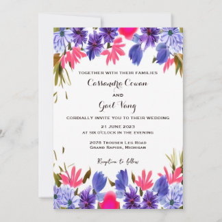 Pink Purple Flowers Wedding invitation 