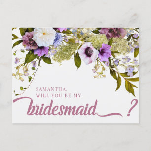 Pink Purple Flowers Will You Be My Bridesmaid Card