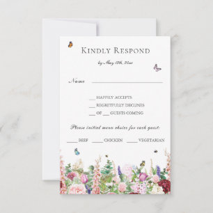 Pink Purple Flowers with Butterflies Menu RSVP