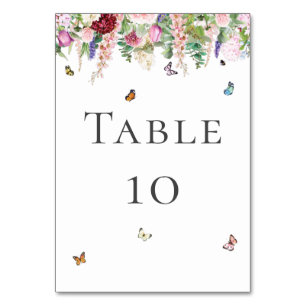 Pink Purple Flowers with Butterflies Table Number