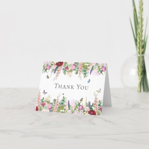 Pink Purple Flowers with Butterflies Thank You