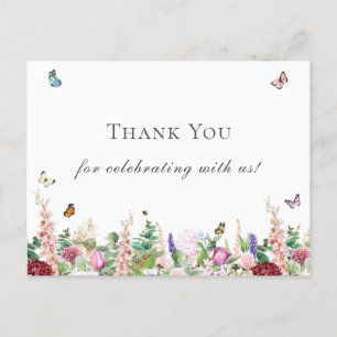 Pink Purple Flowers with Butterflies Thank You  Postcard