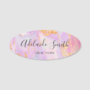 pink purple fluid marble elegant name tag