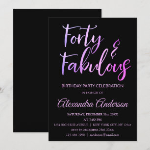 Pink Purple Foil Forty and Fabulous Birthday Invitation