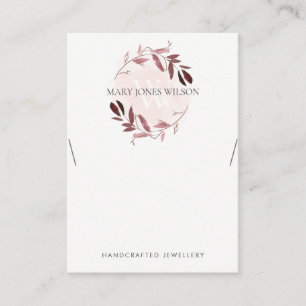 PINK PURPLE FOLIAGE MONOGRAM NECKLACE DISPLAY LOGO BUSINESS CARD
