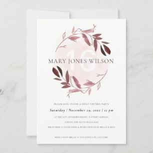 PINK PURPLE FOLIAGE WREATH SWEET 16 BIRTHDAY CARD