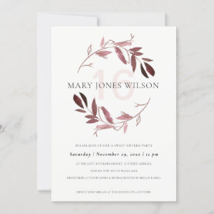 PINK PURPLE FOLIAGE WREATH SWEET 16 BIRTHDAY CARD