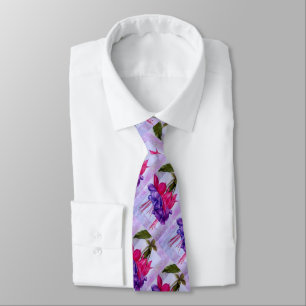 Pink Purple Fuchsia Flowers in Watercolor Tie