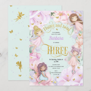 Pink purple garden enchanted fairy, 3rd birthday i invitation
