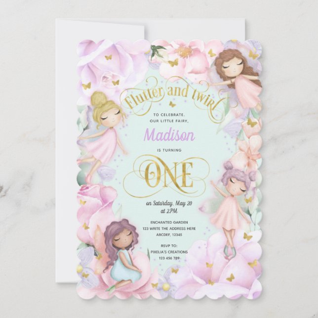 Pink Purple Garden Fairy, Enchanted forest Invitat Invitation (Front)