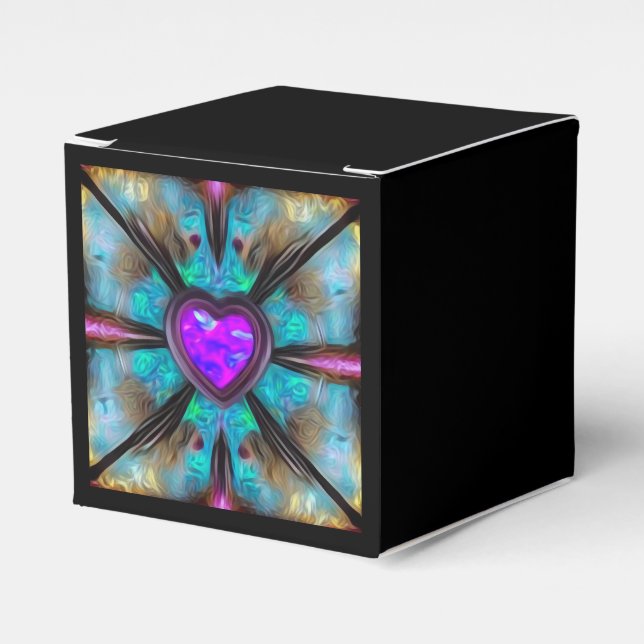 Pink & Purple Gem Heart Pillar Candle Favour Box (Front Side)