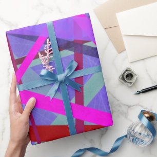 Pink & Purple Geometric Colourful Lines Wrapping Paper