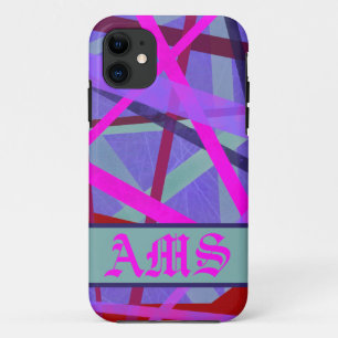 Pink & Purple Geometric Lines Pattern Monogram iPhone 11 Case