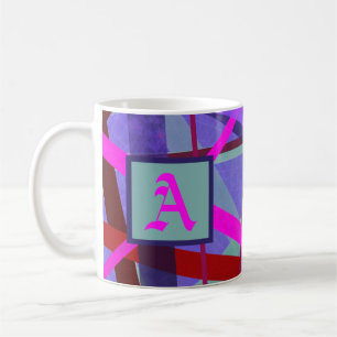 Pink & Purple Geometric Lines Pattern Monogram Coffee Mug