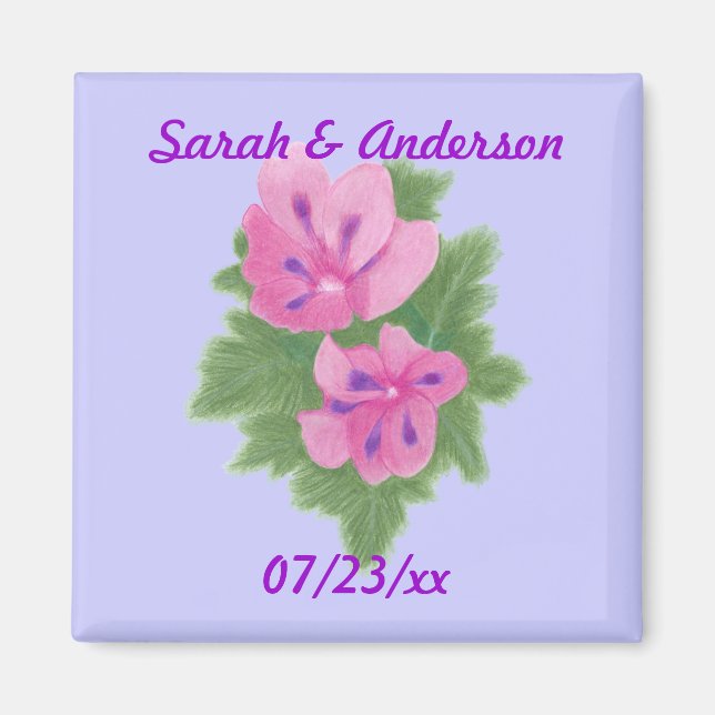 Pink Purple Geraniums Flowers Save the date Magnet (Front)