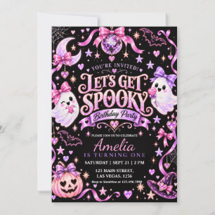 Pink Purple Ghost Disco Halloween Birthday Invitation