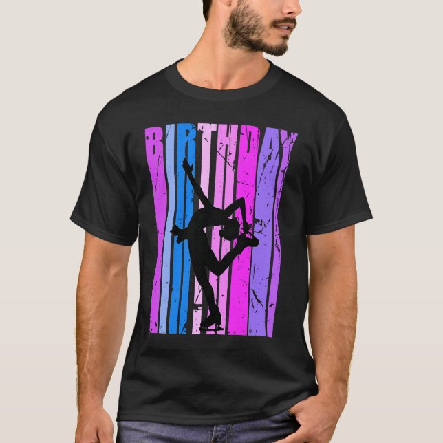 Pink Purple Girls Ice Skating Birthday Retro Squad T-Shirt (Front)