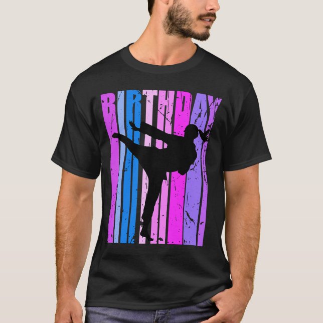 Pink Purple Girls Karate Birthday Retro Silhouette T-Shirt (Front)
