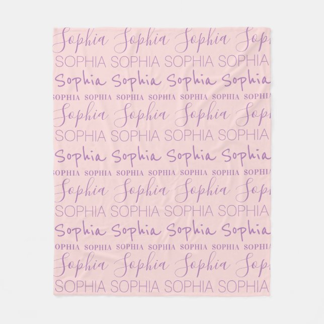 Pink Purple Girls Name Custom Personalised Fleece Blanket (Front)