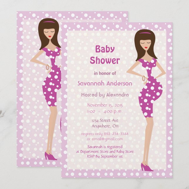 Pink & Purple Girly Colours Bump Baby Girl Shower Invitation (Front/Back)