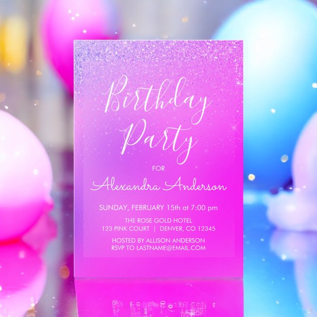 Pink Purple Girly Glitter Sparkle Any Age Birthday Invitation (Creator Uploaded)