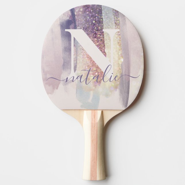 Pink purple girly glitter sparkly personalised ping pong paddle (Front)