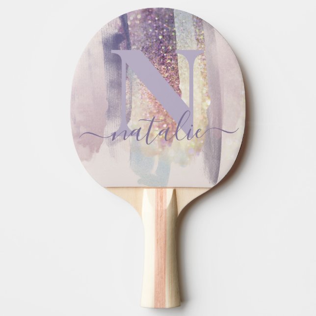 Pink purple girly glitter sparkly personalised ping pong paddle (Front)