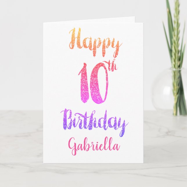 Pink Purple Glitter 10th Birthday Card (Front)