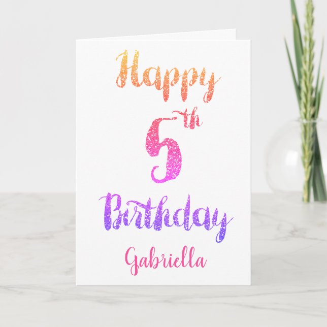 Pink Purple Glitter 5th Birthday Card (Front)