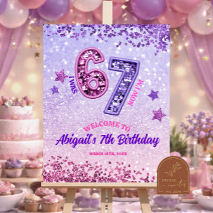 Pink Purple Glitter 67 Birthday Party Poster