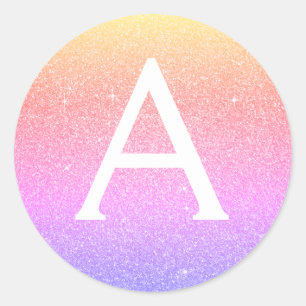 Pink - Purple Glitter and Sparkle Monogram Classic Round Sticker