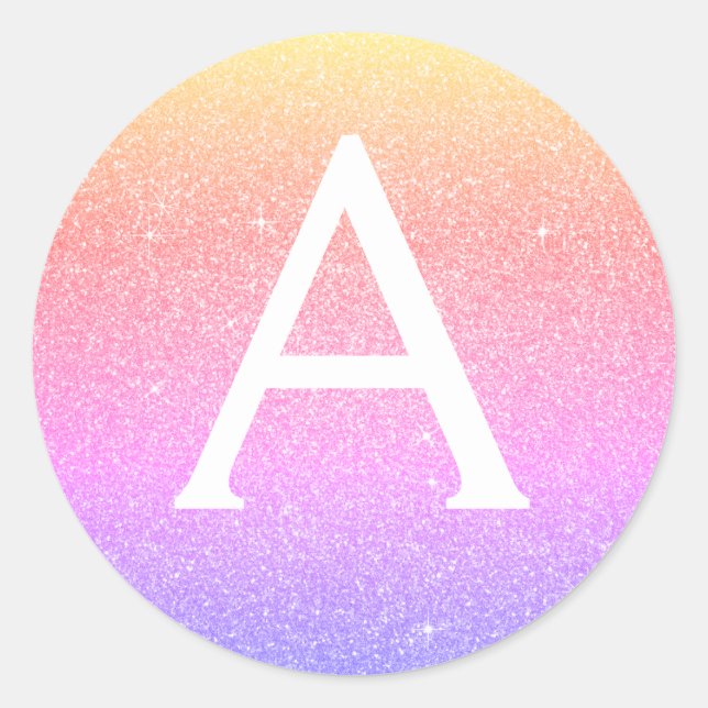 Pink - Purple Glitter and Sparkle Monogram Classic Round Sticker (Front)