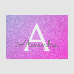 Pink Purple Glitter and Sparkle Monogram Tissue Paper