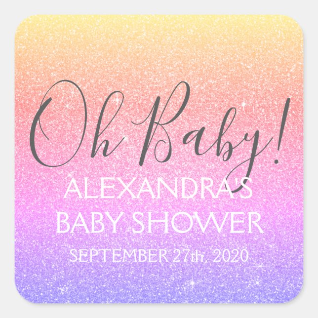 Pink - Purple Glitter and Sparkle Oh Baby! Square Sticker (Front)