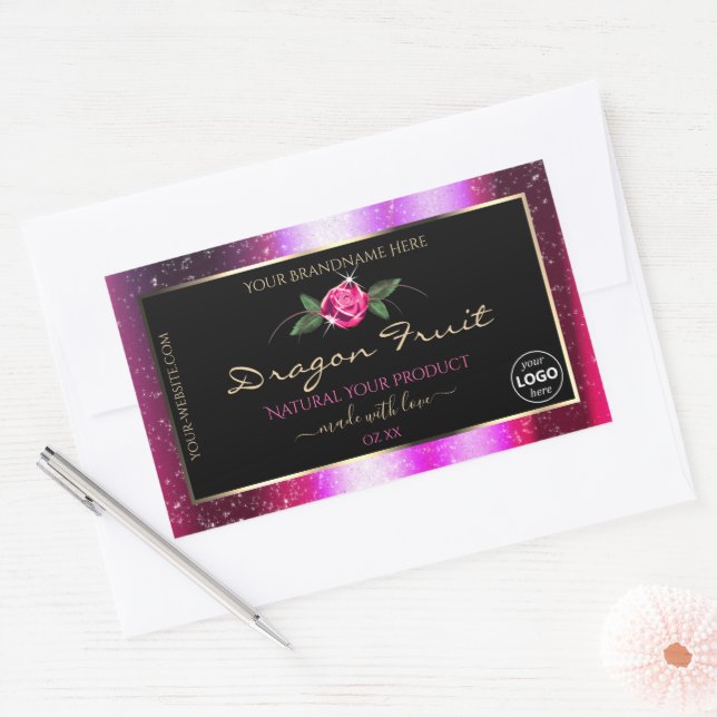 Pink Purple Glitter Black Product Labels with Logo (Envelope)