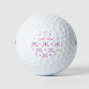 Pink purple glitter butterfly add name text letter golf balls