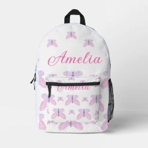 Pink purple glitter butterfly add name text letter printed backpack